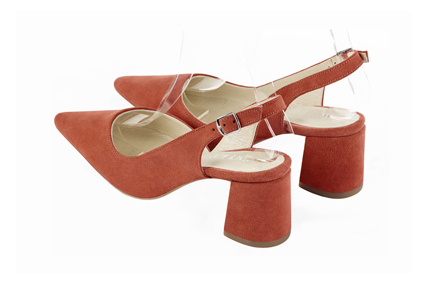 Terracotta orange women's slingback shoes. Pointed toe. Medium flare heels. Rear view - Florence KOOIJMAN